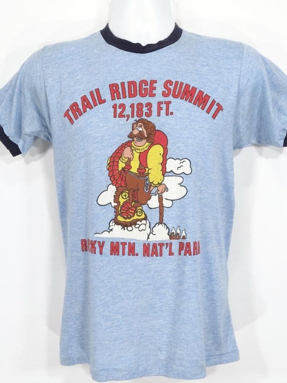 Vtg 1970s Rocky Mtn Natl Park, Trail Ridge Summit Ringer Tee Screen Stars. Sz M.